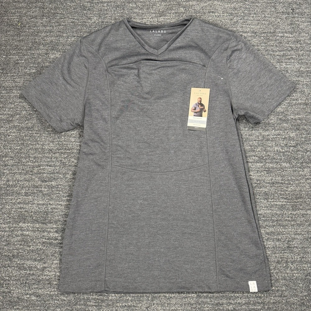 Lalabu Dad Shirt Men XL Gray V-Neck Baby Wearing Pouch Tee Short Sleeve Jersey